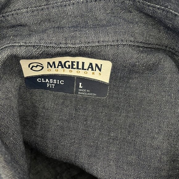 Magellan Outdoors Chambray Shirt Men's Classic Fit Size large long sleeve Blue - Picture 4 of 5